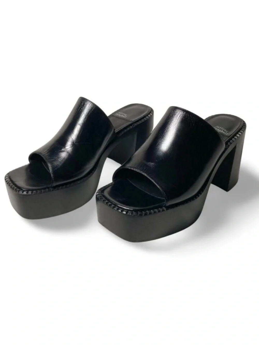 Jeffrey Campbell Black Leather concert Platform Open-Toe Mules